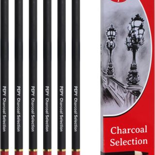 Pepy Professional Hard Charcoal Pencil Set – Set of 6 Pre-Sharpened Black Charcoal Pencils; Perfect for Drawing, Sketching, Blending and Shading