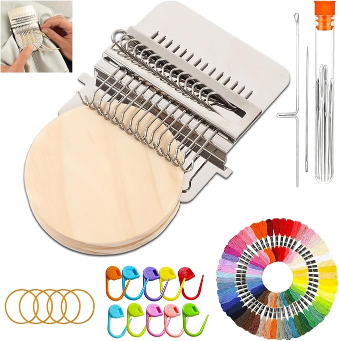 KUNAL Patch Maker 2.0 Kit,Knit Patch Loom Kit,Mini Portable Patch Darning Loom with 14 Hooks,for Quickly Sewing Repair, Sewing, Knitting Kit for Beginners