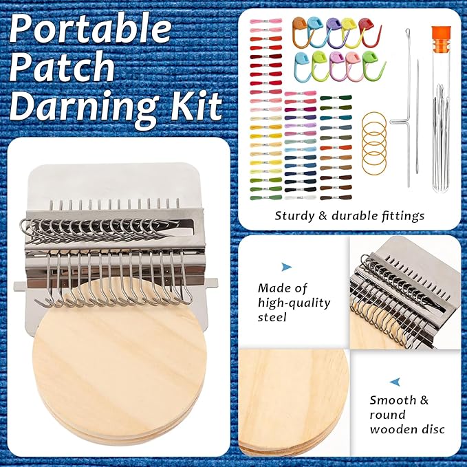 KUNAL Patch Maker 2.0 Kit,Knit Patch Loom Kit,Mini Portable Patch Darning Loom with 14 Hooks,for Quickly Sewing Repair, Sewing, Knitting Kit for Beginners - Image 3
